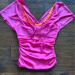 Nanette Lepore Pink Women's top with orange beading 6